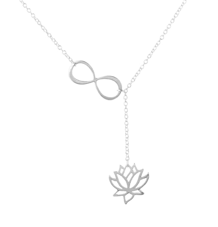 Lotus Flower Necklace, Lariat Lotus Necklace, Yoga Necklace, Floral Pendant, Yoga Lover Gift, Zen Necklace, Layering Necklace