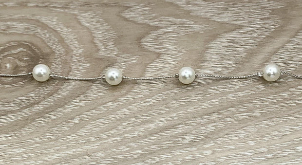 Pearl Station Necklace, Pearl Jewelry, Minimalist Necklace, Bridal Necklace, Wedding Jewelry, Bridesmaid Gift, Elegant Necklace, For Mother