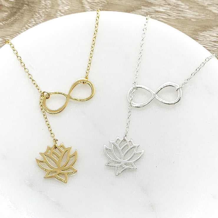 Lotus Flower Necklace, Lariat Lotus Necklace, Yoga Necklace, Floral Pendant, Yoga Lover Gift, Zen Necklace, Layering Necklace