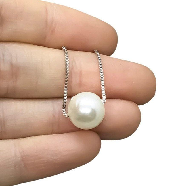 Single Floating Pearl Necklace, Pearl Pendant, Minimalist Necklace, Bridal Necklace, Wedding Jewelry, Bridesmaid Gift, Gift for Mama