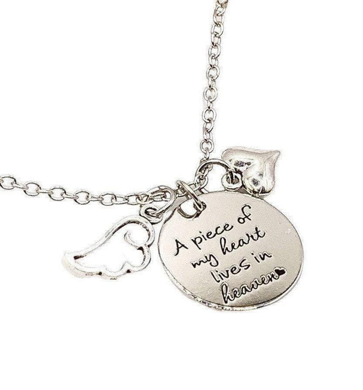 Collier commémoratif, citation « Une partie de mon cœur vit au ciel », cadeau souvenir pour femme, cadeau pour une fille en deuil, perte d'une mère ou d'un père