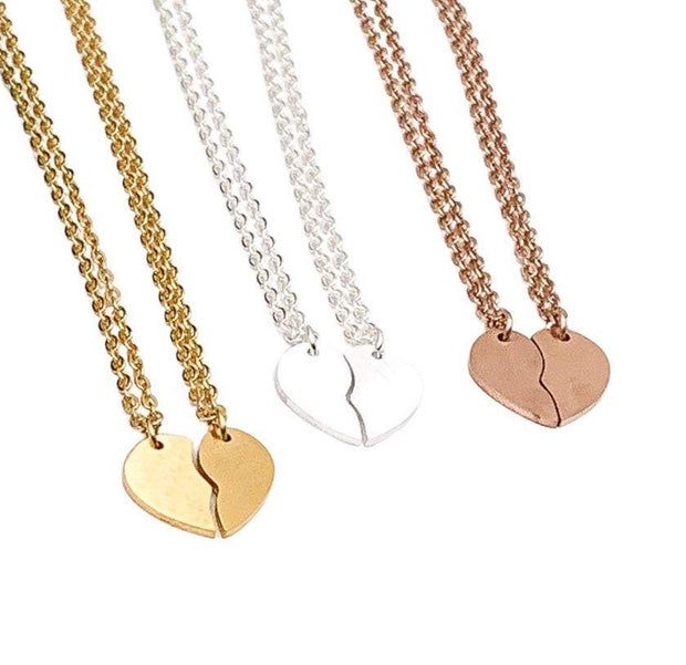 Tiny Split Hearts Set for 2, Matching Friendship Necklace Set, BFF Gift, Little Sister Gift, Big Sister Birthday Gift, Interlocking Necklace