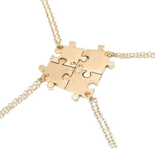 Ensemble de 4 colliers puzzle, pendentifs en forme de pièce de puzzle, bijoux puzzle dorés, cadeau de sensibilisation à l'autisme, cadeaux assortis pour meilleures amies