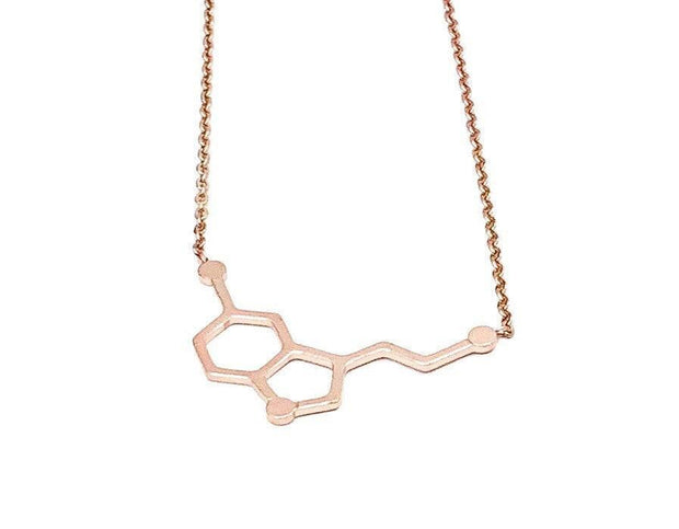 Rose Gold Serotonin Necklace, Molecular Jewelry, Molecule Pendant, Biology Necklace, Cheer Up Gift for Her, Stocking Stuffer for Women