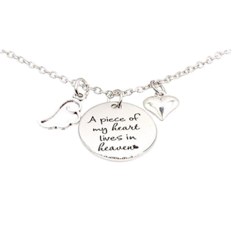 Memorial Necklace, A Piece of My Heart Lives in Heaven Quote, Remembrance Gift for Women, Grieving Daughter Gift, Loss of Mother, Father