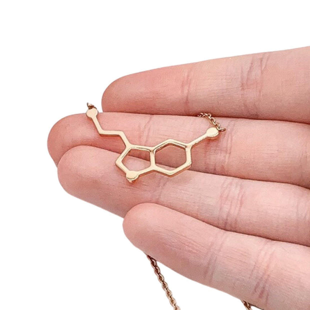 Rose Gold Serotonin Necklace, Molecular Jewelry, Molecule Pendant, Biology Necklace, Cheer Up Gift for Her, Stocking Stuffer for Women