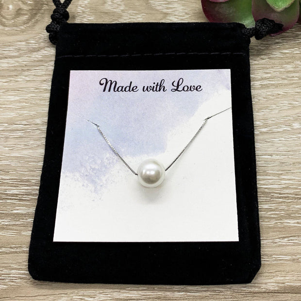 Single Floating Pearl Necklace, Pearl Pendant, Minimalist Necklace, Bridal Necklace, Wedding Jewelry, Bridesmaid Gift, Gift for Mama