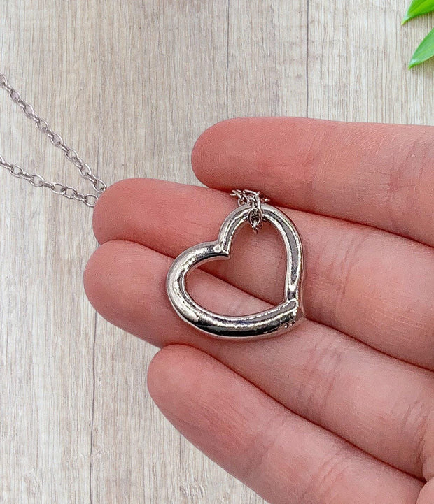 Open Heart Necklace, Minimal Silver Heart Necklace, Dainty Heart Pendant, Loving Mom Gift, Little Heart Necklace, Birthday Gift for Her