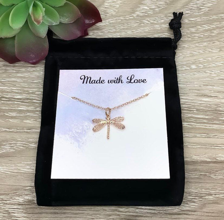 Dragonfly Necklace Rose Gold, Dragonfly Jewelry, Gift for Insect Lovers, Bug Necklace, Spring Jewelry, Outdoors Lover, Dainty Necklace