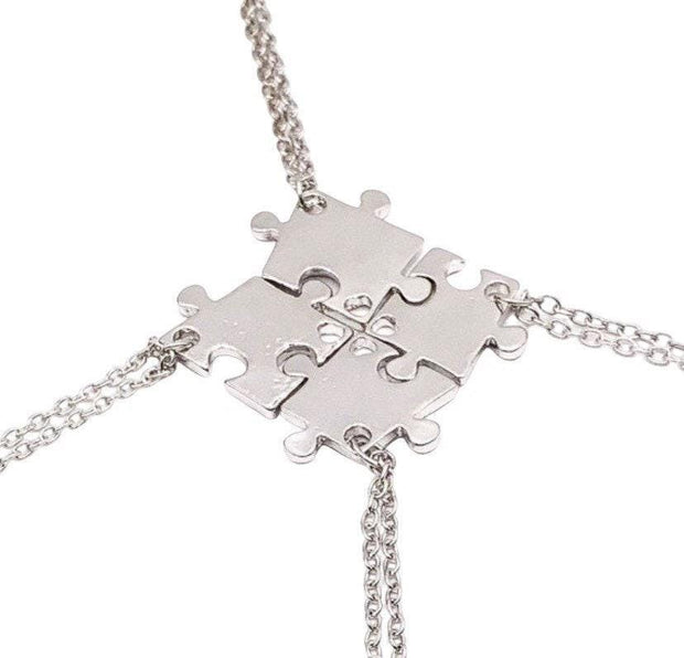 Puzzle Necklace Set for 4, Puzzle Piece Pendant, Gold Interlocking Puzzle Jewelry, Autism Awareness Gift, Matching Best Friend Gifts