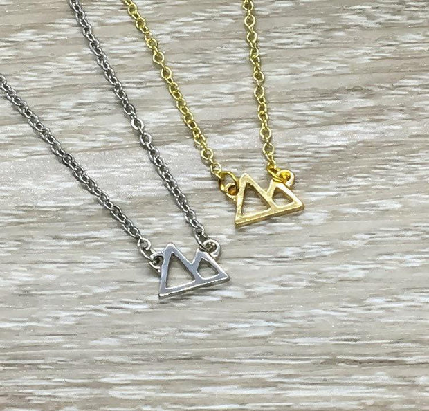 Tiny Twin Peaks Necklace, Mountain Necklace, Dainty Travel Jewelry, Going Away Gift for Friend, Minimalist Necklace, New Adventure Gift