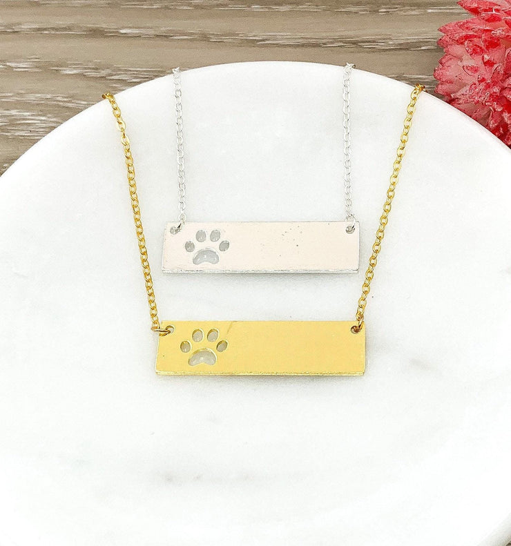 Bar with Paw Print Necklace, Dog Lover Necklace, Cat Lover Gift, Dog Owner Gift, Dog Mom Gift, Cat Memorial Gift, Loss of Pet Keepsake