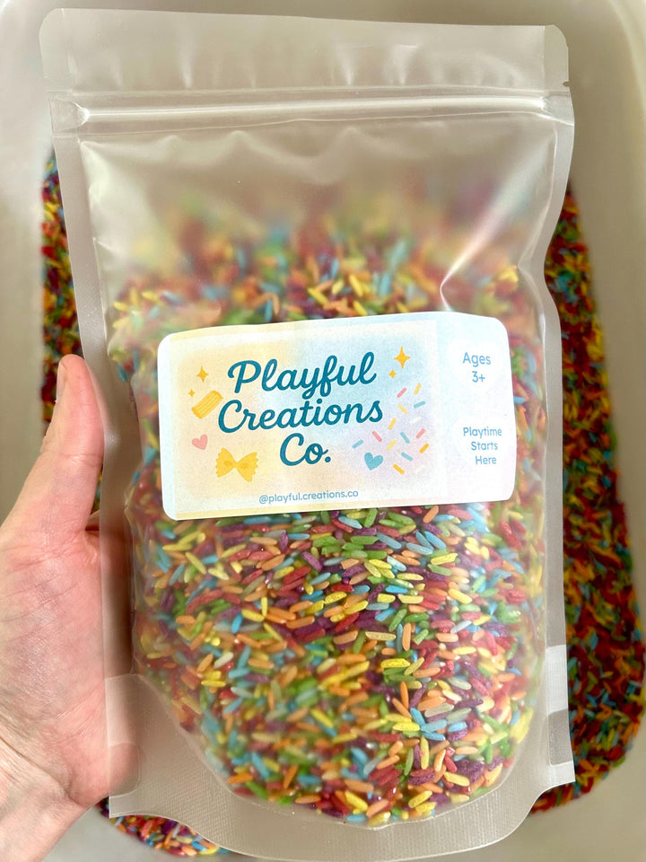 Create Your Own Rainbow Rice Kit for Sensory Bins | Playful Tuff Tray Setup | Brightly Painted Rice for Children | Colorful Homeschool Play