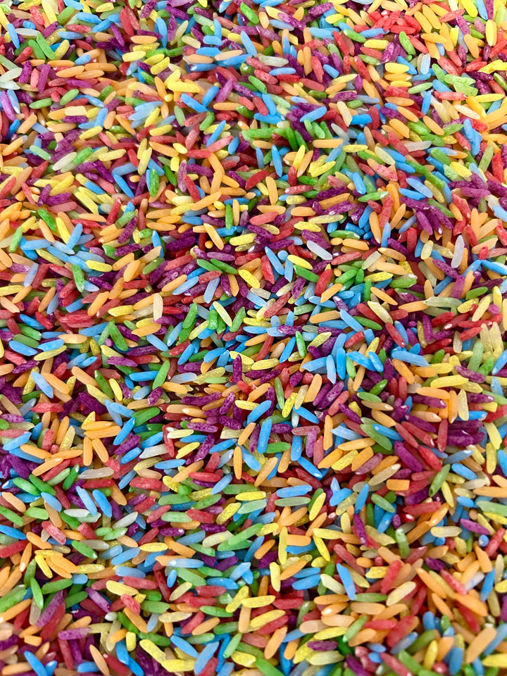 Create Your Own Rainbow Rice Kit for Sensory Bins | Playful Tuff Tray Setup | Brightly Painted Rice for Children | Colorful Homeschool Play