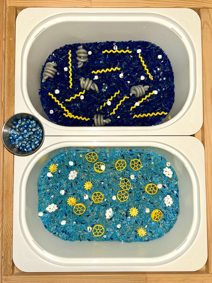 Sunny vs Stormy Weather Sensory Bin Mix | Lightning, Clouds, Rain and Sun Filler | Montessori Learning | Playtime Exploration for Preschool