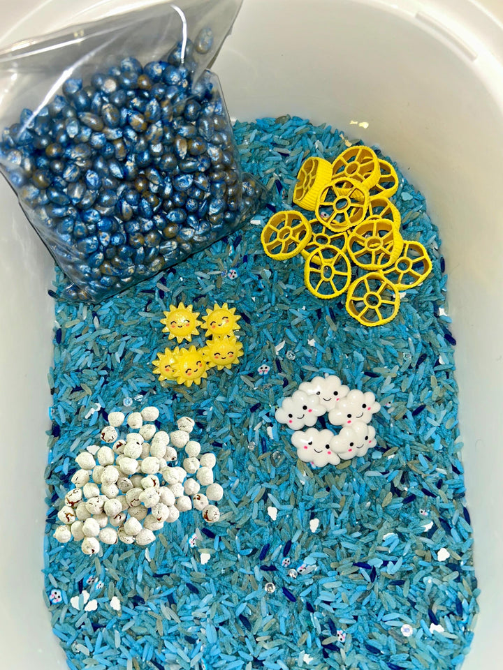 Sunny vs Stormy Weather Sensory Bin Mix | Lightning, Clouds, Rain and Sun Filler | Montessori Learning | Playtime Exploration for Preschool