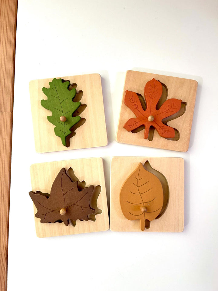 Wooden Leaf Puzzles | Fall Harvest Ressources | Montessori Nature Toy | Educational Toddler Activity | Fine Motor Skills | Preschool Tools
