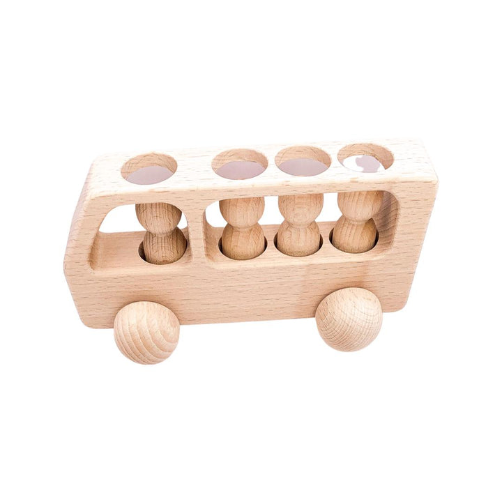Natural Beechwood Bus with Peg Dolls | Montessori Wooden Toy | Open-Ended Play | Waldorf Small World | Handmade Wooden Bus for Kids Gift