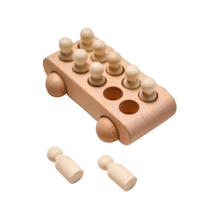 Natural Beechwood Wooden Bus with 10 Peg Dolls | Montessori Toy | Open-Ended Play | Waldorf Inspired Wooden Vehicle | Handmade Kids Gift