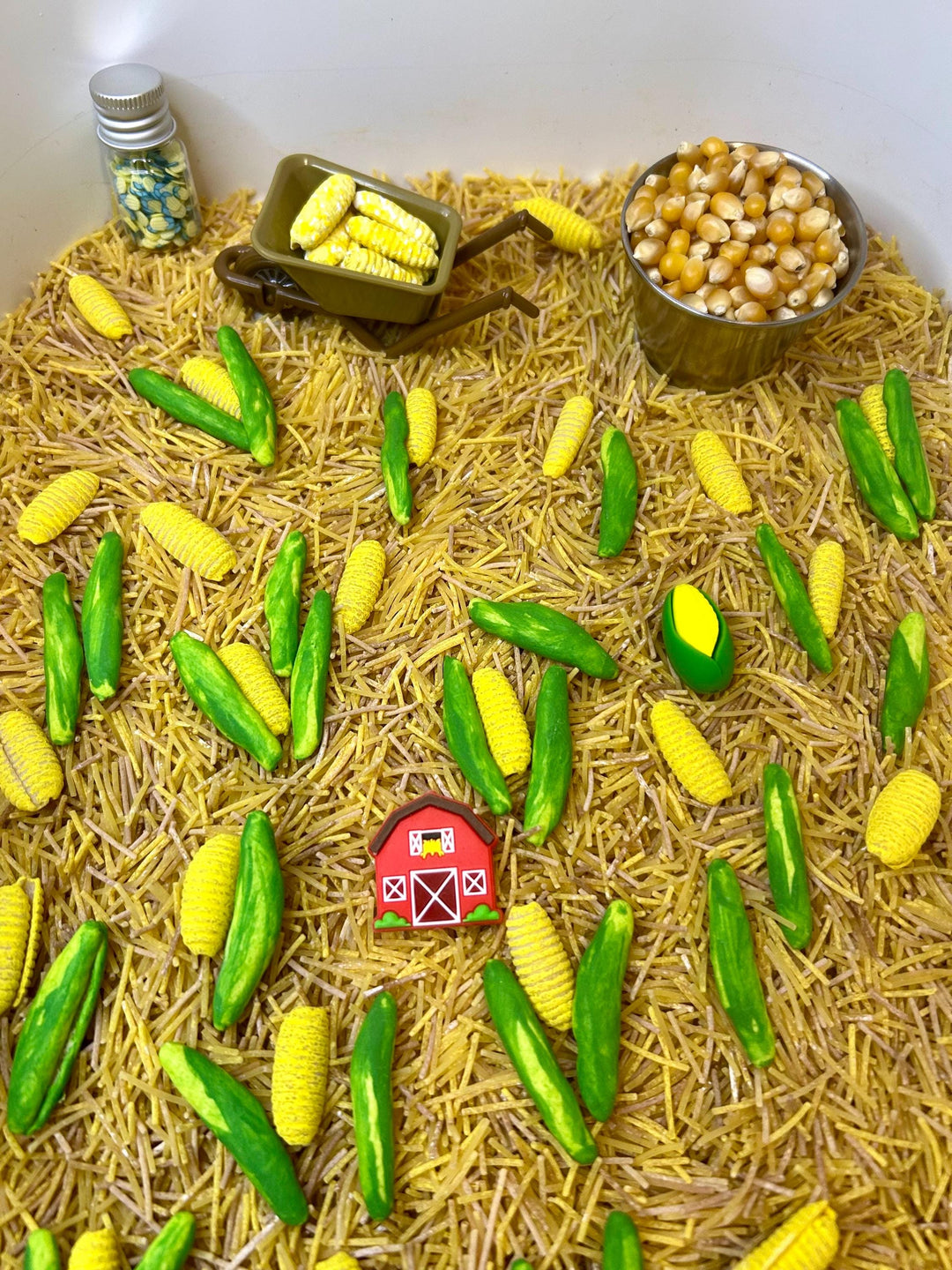Corn Maze Sensory Bin Filler | Farm Sensory Filler Mix | Hay Pasta Corn Sensory Play | Tractor Loose Parts | Montessori Fall Themed Activity