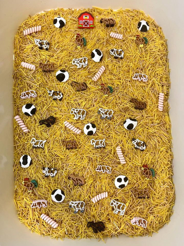 Barnyard Sensory Bin Mix | Farm Animals & Tractor Sensory Filler | Farmer Pretend Play | Mini Cow Goat Rooster Chicken Pig Sheep Lamb Horse