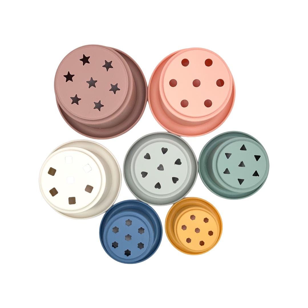 Montessori Silicone Stacking Cups | Baby Sensory & Bath Toy | BPA-Free Silicone Nesting Cups with Holes | Early Learning | Open-Ended Play