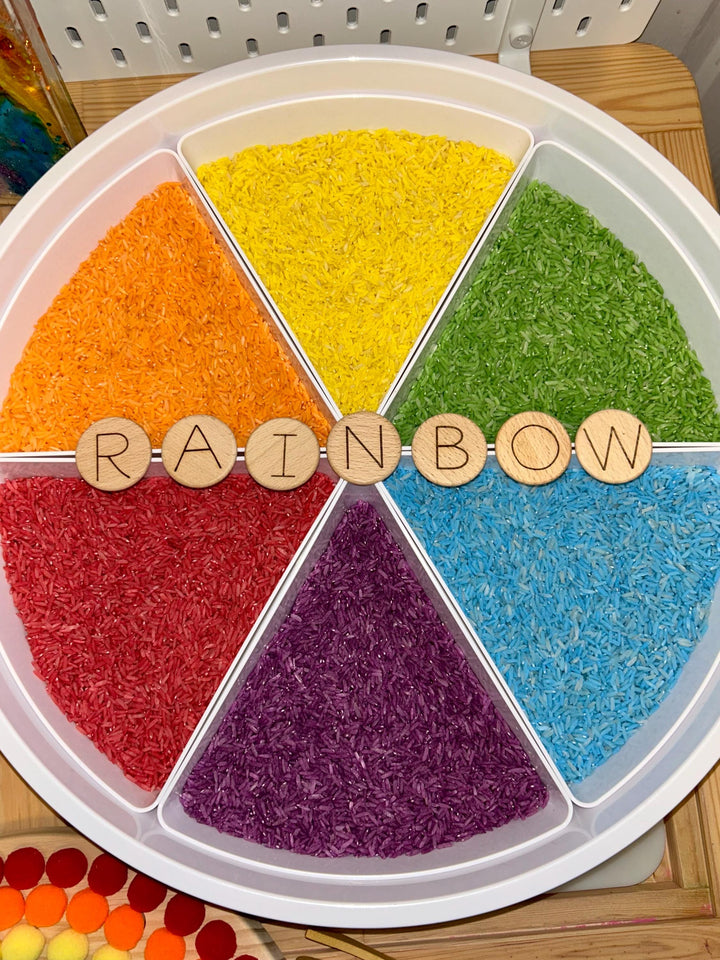 Create Your Own Rainbow Rice Kit for Sensory Bins | Playful Tuff Tray Setup | Brightly Painted Rice for Children | Colorful Homeschool Play