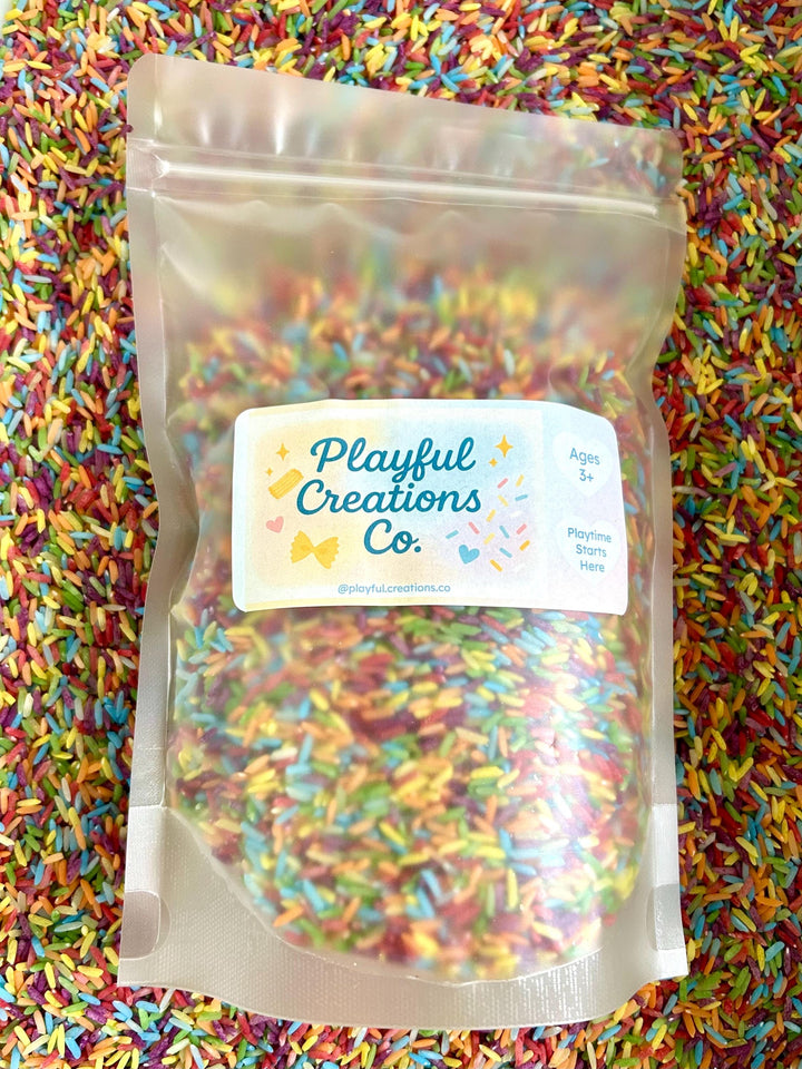 Create Your Own Rainbow Rice Kit for Sensory Bins | Playful Tuff Tray Setup | Brightly Painted Rice for Children | Colorful Homeschool Play