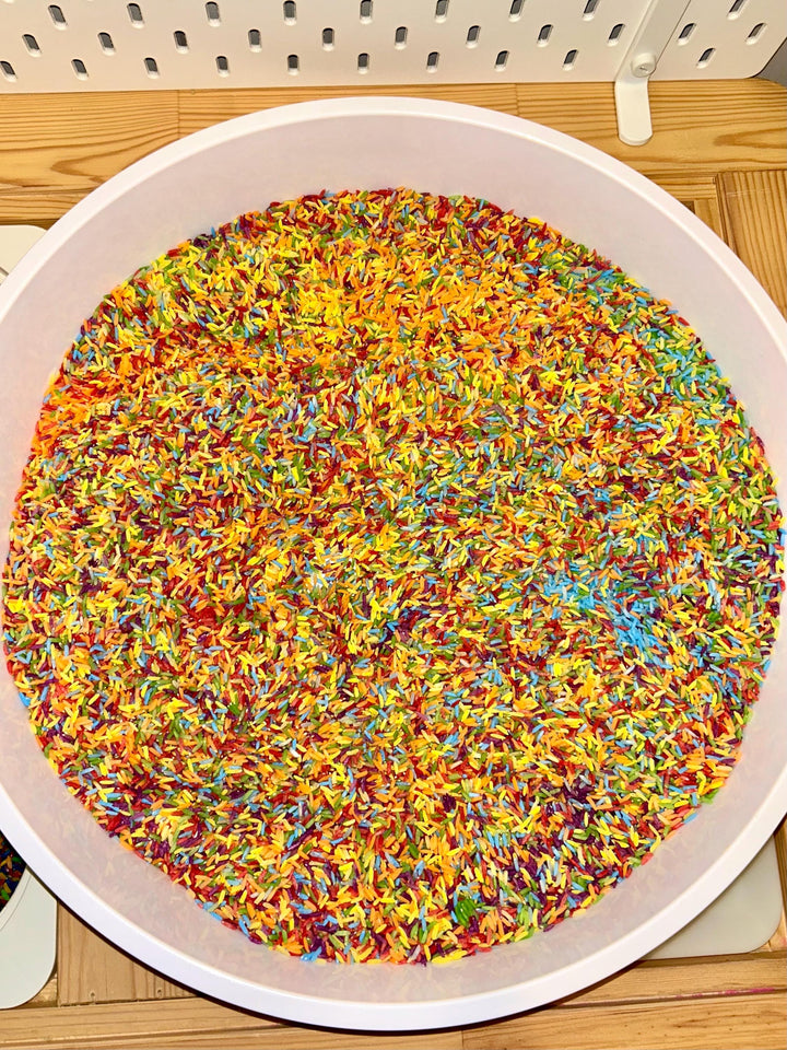 Create Your Own Rainbow Rice Kit for Sensory Bins | Playful Tuff Tray Setup | Brightly Painted Rice for Children | Colorful Homeschool Play