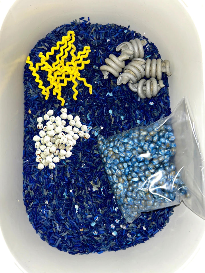 Sunny vs Stormy Weather Sensory Bin Mix | Lightning, Clouds, Rain and Sun Filler | Montessori Learning | Playtime Exploration for Preschool