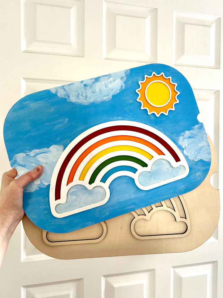 Fillable TROFAST Lid | Wooden Flisat Sensory Table Insert | Rainbow & Sunshine Shapes | Unfinished or Handpainted Montessori Activity