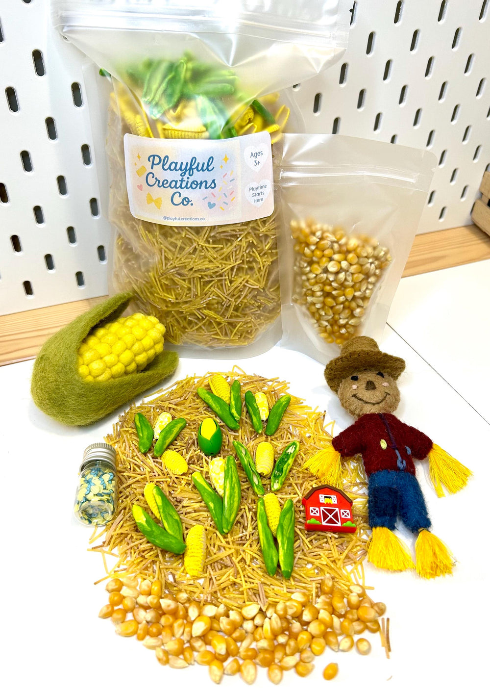 Corn Maze Sensory Bin Filler | Farm Sensory Filler Mix | Hay Pasta Corn Sensory Play | Tractor Loose Parts | Montessori Fall Themed Activity