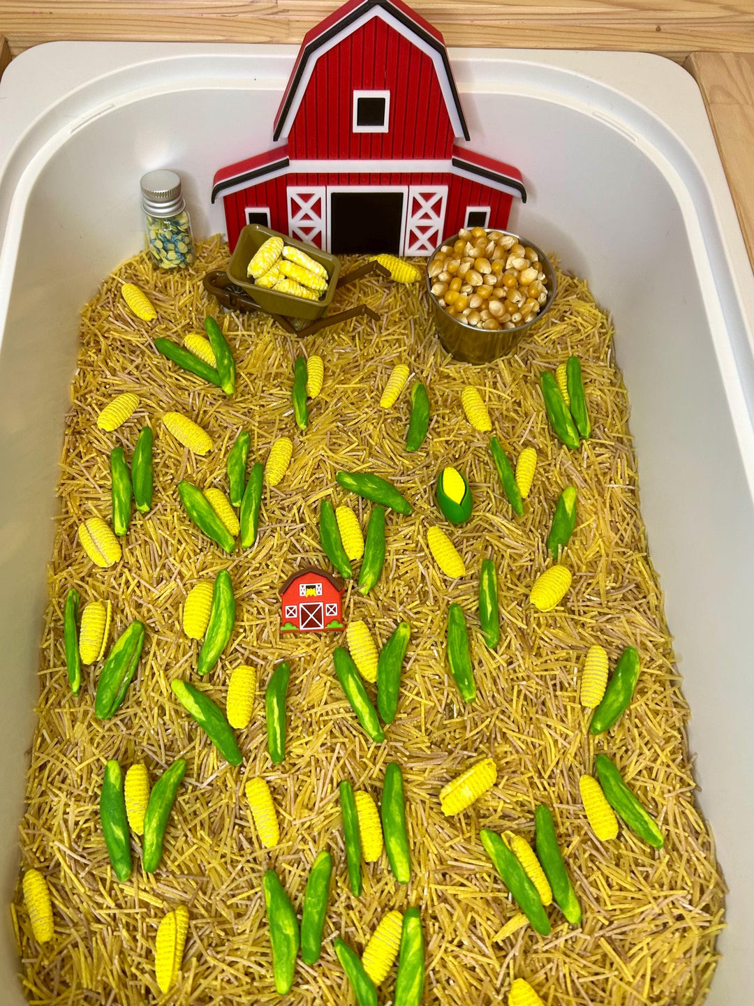 Tractor Sensory Filler Mix | Corn Maze Sensory Bin Filler | Hay Painted Pasta Sensory Play | Farm Loose Parts | Montessori Fall Themed Play