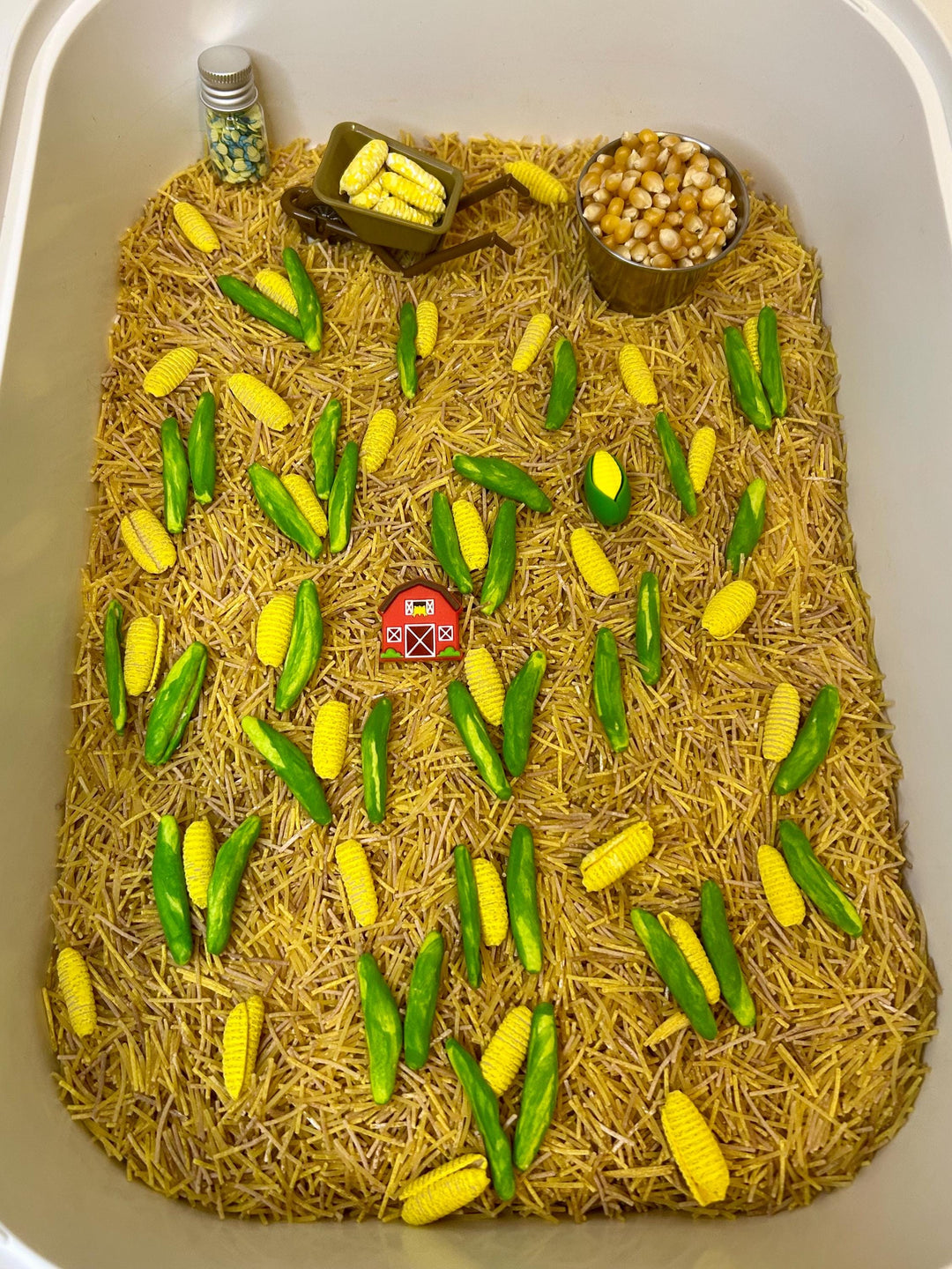 Corn Maze Sensory Bin Filler | Farm Sensory Filler Mix | Hay Pasta Corn Sensory Play | Tractor Loose Parts | Montessori Fall Themed Activity