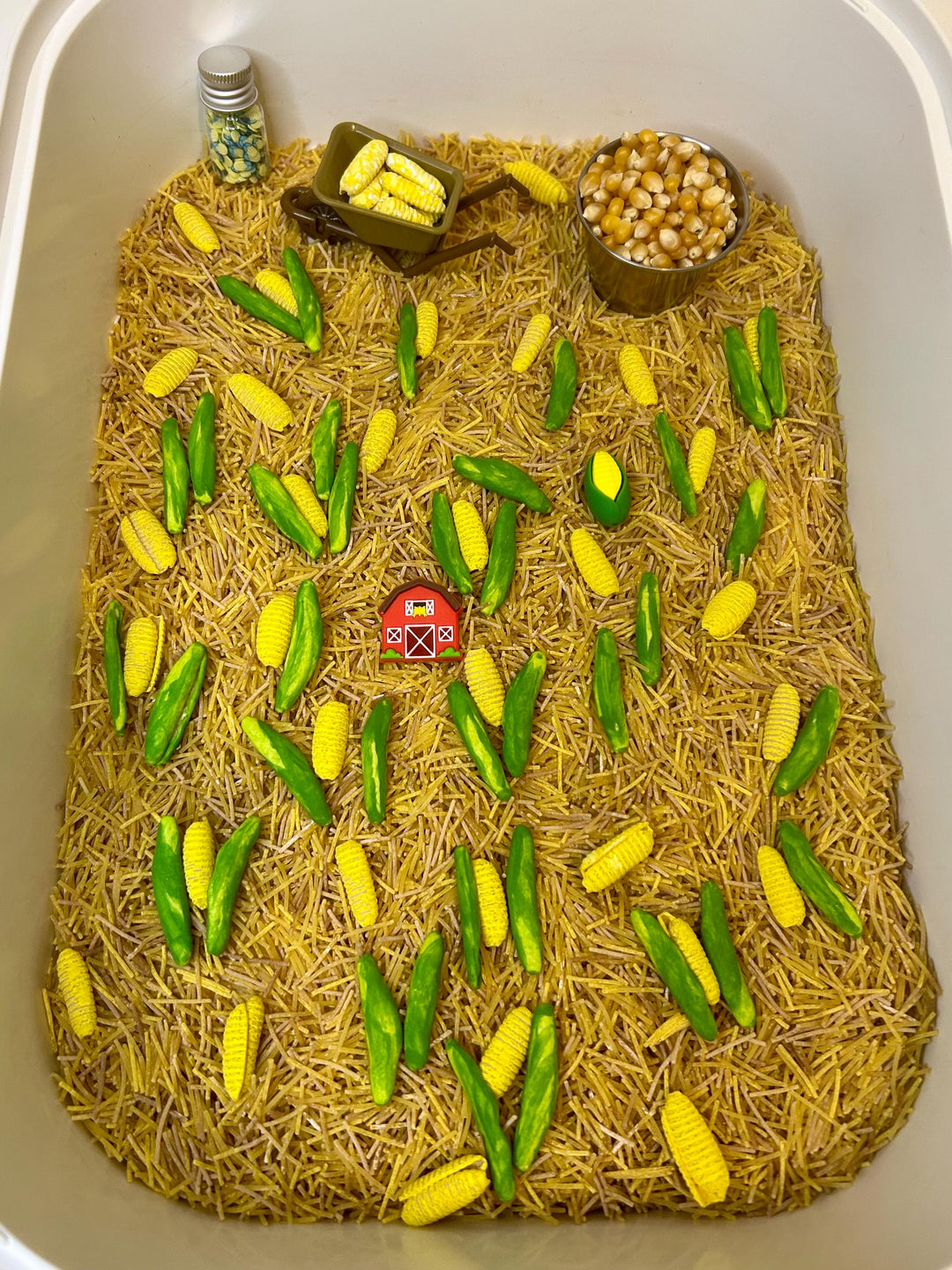 Corn Maze Sensory Bin Filler | Farm Sensory Filler Mix | Hay Pasta Corn Sensory Play | Tractor Loose Parts | Montessori Fall Themed Activity