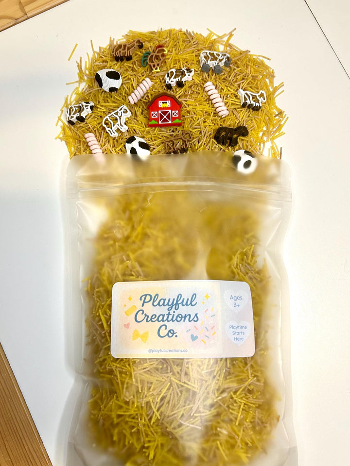 Barnyard Sensory Bin Mix | Farm Animals & Tractor Sensory Filler | Farmer Pretend Play | Mini Cow Goat Rooster Chicken Pig Sheep Lamb Horse