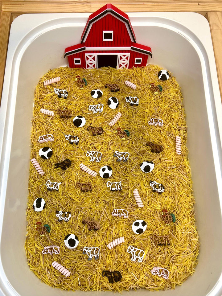 Barnyard Sensory Bin Mix | Farm Animals & Tractor Sensory Filler | Farmer Pretend Play | Mini Cow Goat Rooster Chicken Pig Sheep Lamb Horse