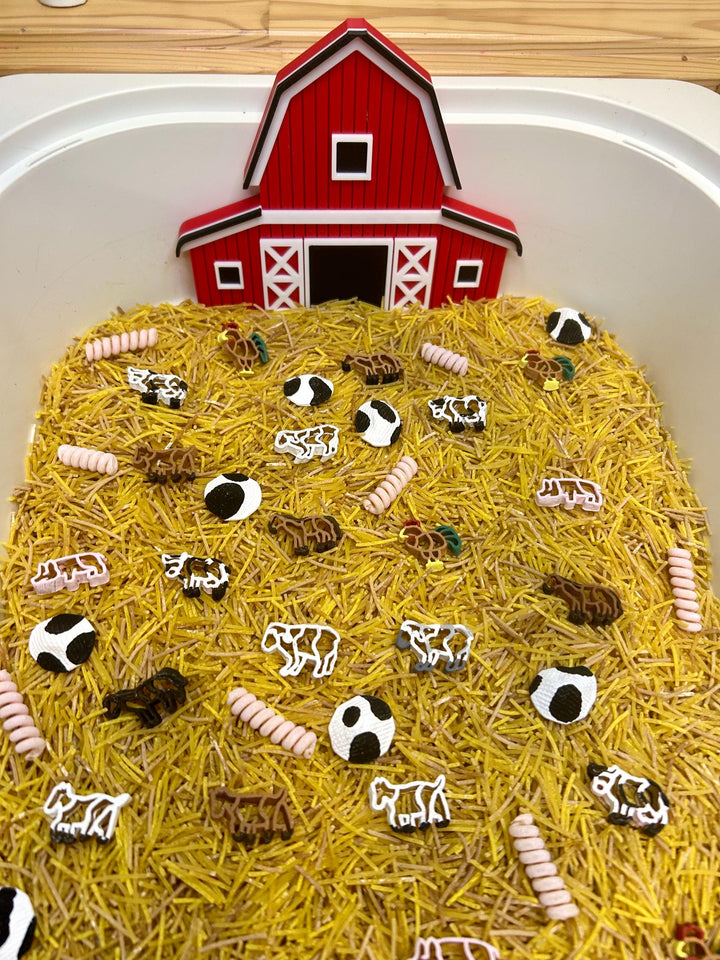 Barnyard Sensory Bin Mix | Farm Animals & Tractor Sensory Filler | Farmer Pretend Play | Mini Cow Goat Rooster Chicken Pig Sheep Lamb Horse
