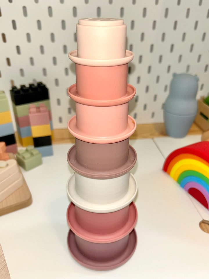 Montessori Silicone Stacking Cups | Baby Sensory & Bath Toy | BPA-Free Silicone Nesting Cups with Holes | Early Learning | Open-Ended Play