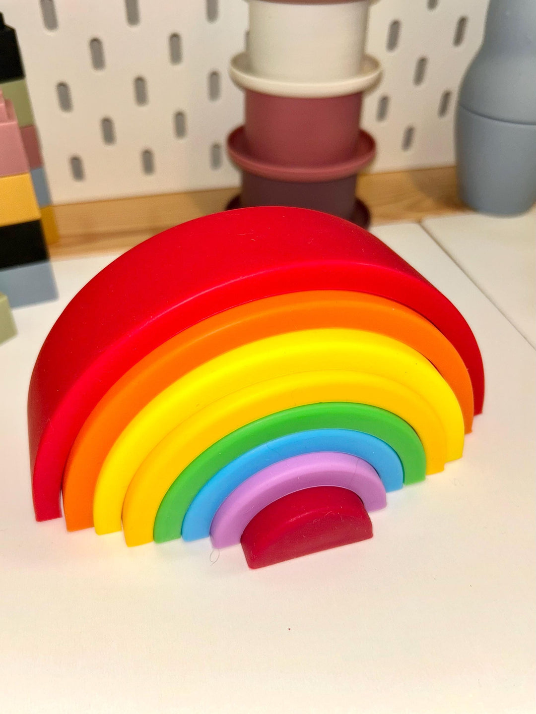 Montessori Puzzle with Silicone Simple Shapes | Toys for Toddlers | Fine Motor Skill Builder | Children Wooden Base + Soft Silicone Pieces