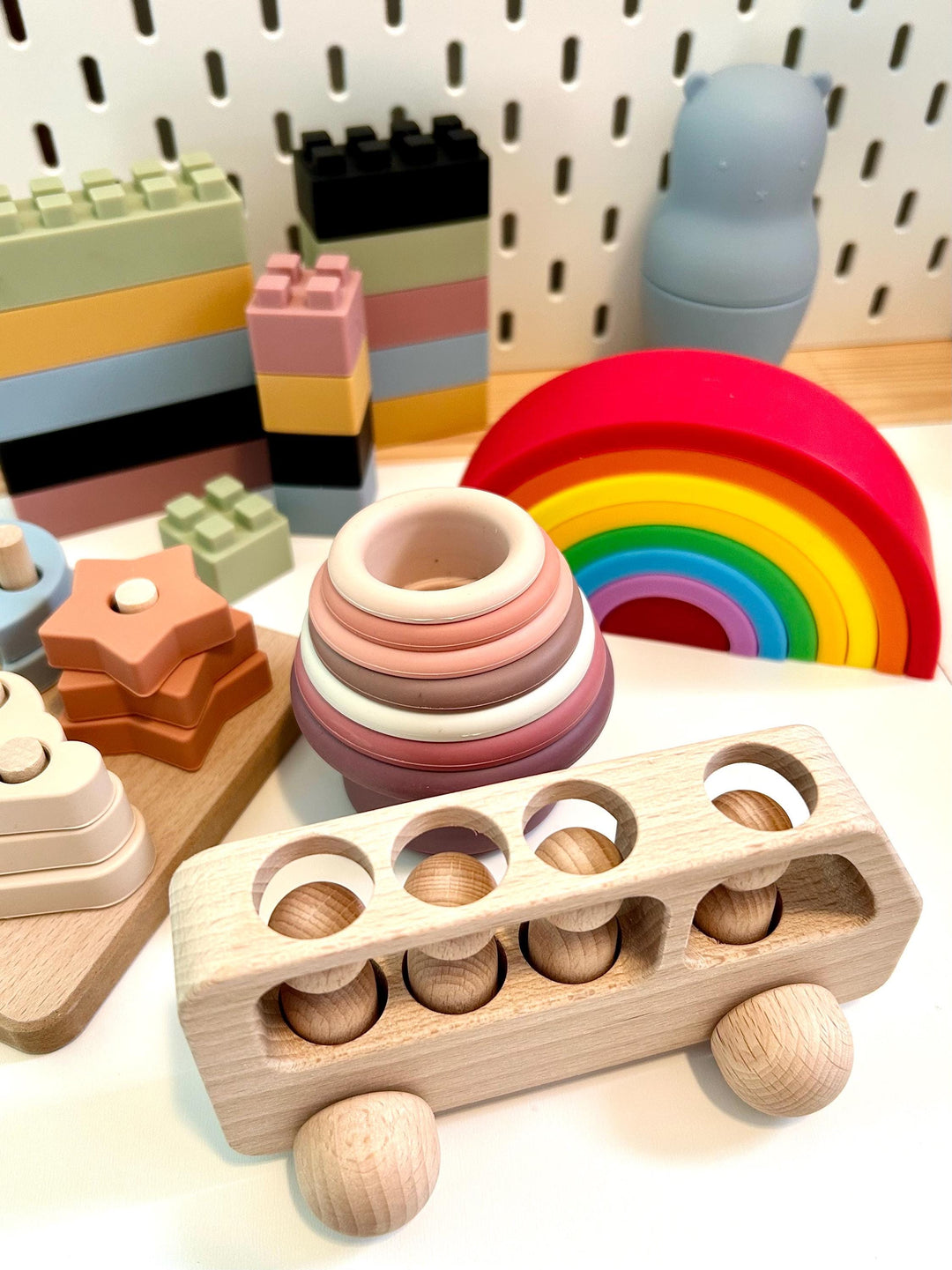 Montessori Silicone Stacking Cups | Baby Sensory & Bath Toy | BPA-Free Silicone Nesting Cups with Holes | Early Learning | Open-Ended Play