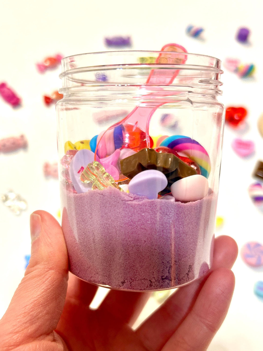Valentine Kinetic Sand Kit with Charms | Candy & Heart Theme | Sensory Play | Red, Pink or Mauve | Montessori Play | 120g Sand