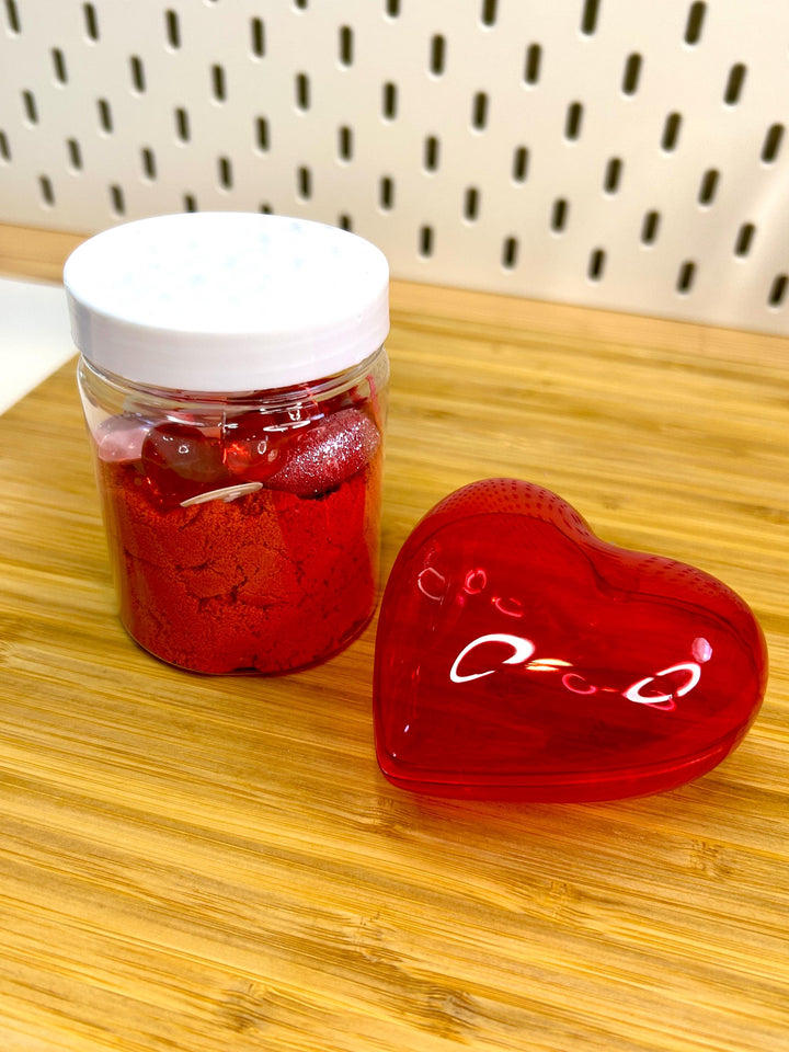 Red Valentine Kinetic Sand Kit | Love Charms Sensory Play | Candy & Heart Theme | Kids Play Kit | Friendship Party Favors | Loose Parts