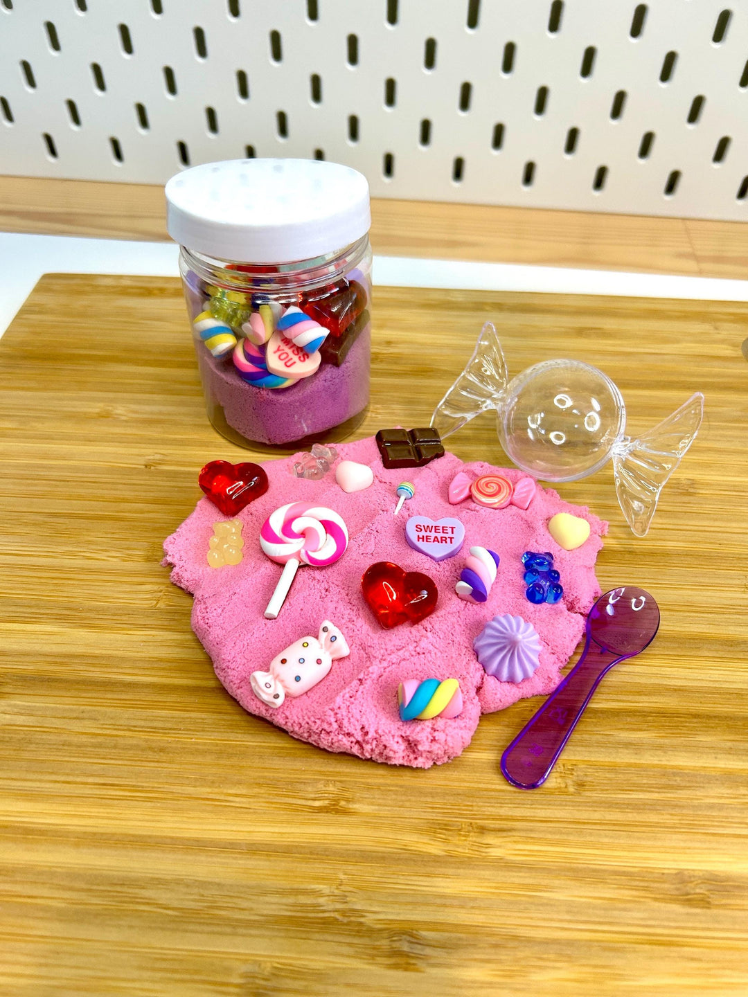 Red Valentine Kinetic Sand Kit | Love Charms Sensory Play | Candy & Heart Theme | Kids Play Kit | Friendship Party Favors | Loose Parts