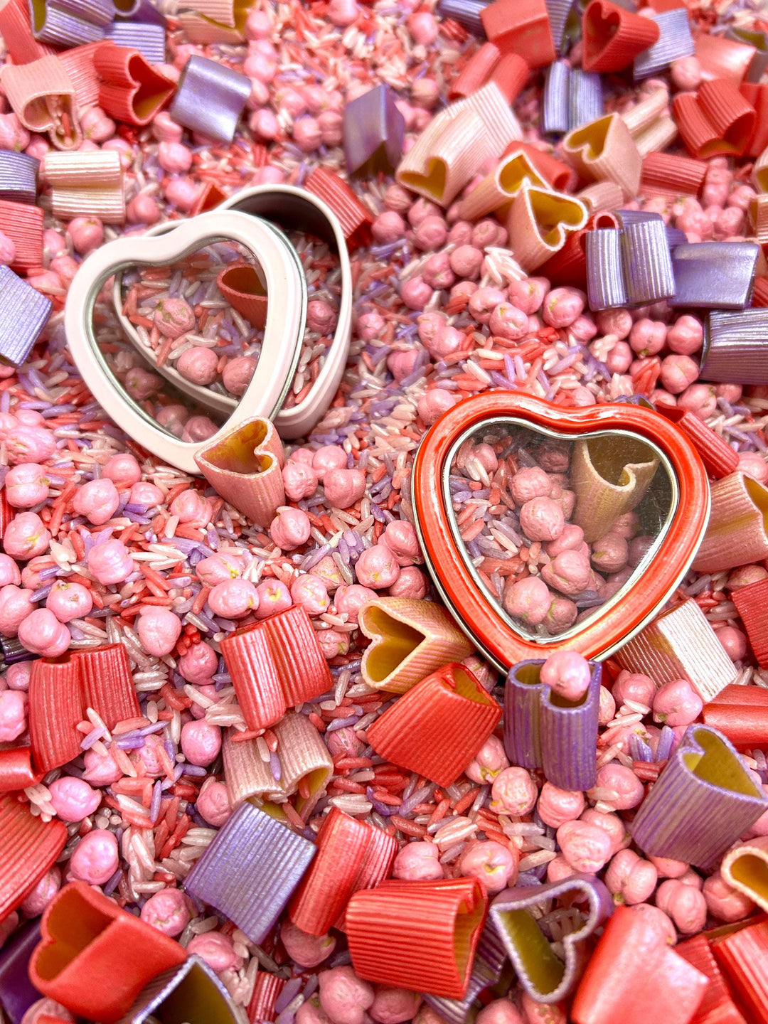 Metallic Hearts Sensory Filler Mix | Valentine Sensory Bin | Shiny Heart Loose Parts | Montessori Play | Pour & Scoop Sensory Play