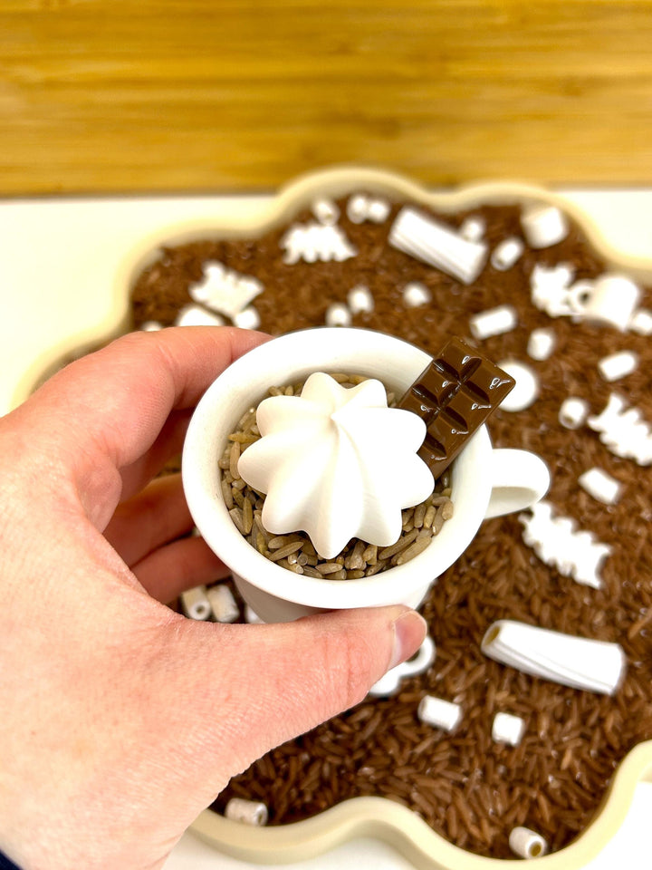 Hot Cocoa Sensory Filler Mix | Hot Chocolate Play Rice & Pasta | Marshmallow Sensory Bin | Winter Pretend Play | Montessori Sensory Play