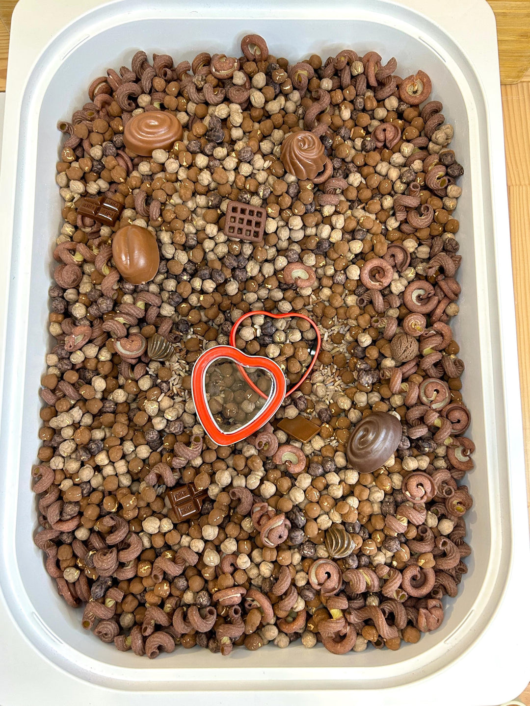 Heart Tin Chocolate Sensory Mix | Realistic Resin Chocolates | Chocolate Shop Pretend Play | Cocoa Sensory Bin | Montessori-Inspired Play