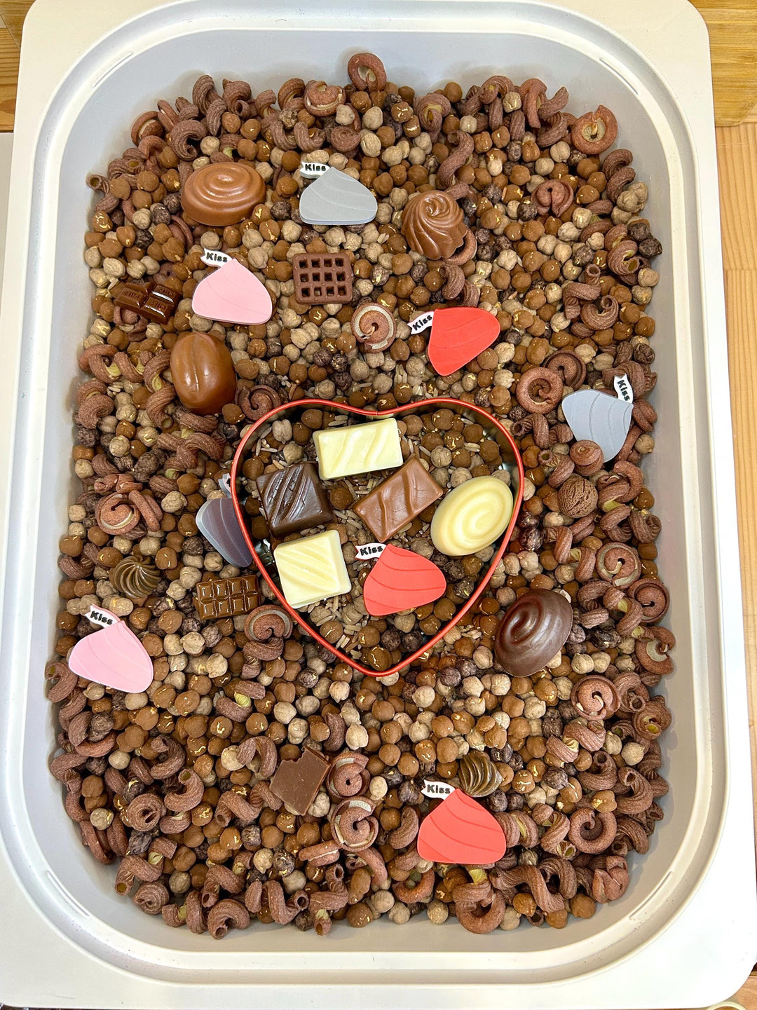 Heart Tin Chocolate Sensory Mix | Realistic Resin Chocolates | Chocolate Shop Pretend Play | Cocoa Sensory Bin | Montessori-Inspired Play