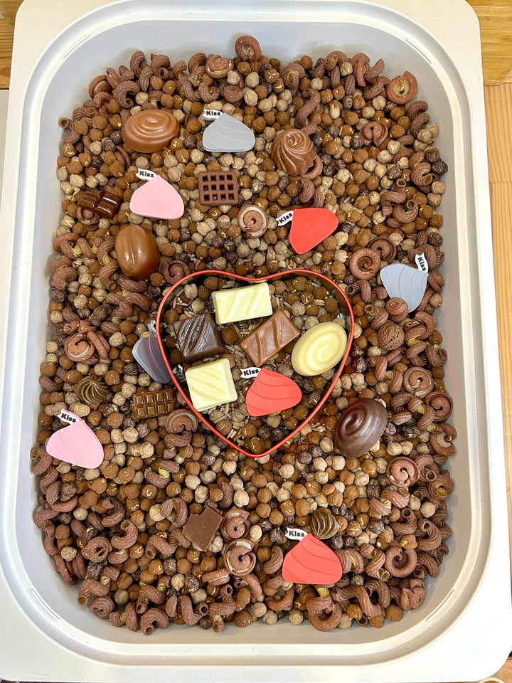 Chocolate Valentine Sensory Filler Mix | Chocolatey Sweet Treats Charms | Brown Tones Bin | Cocoa Inspired Loose Parts | Montessori Play