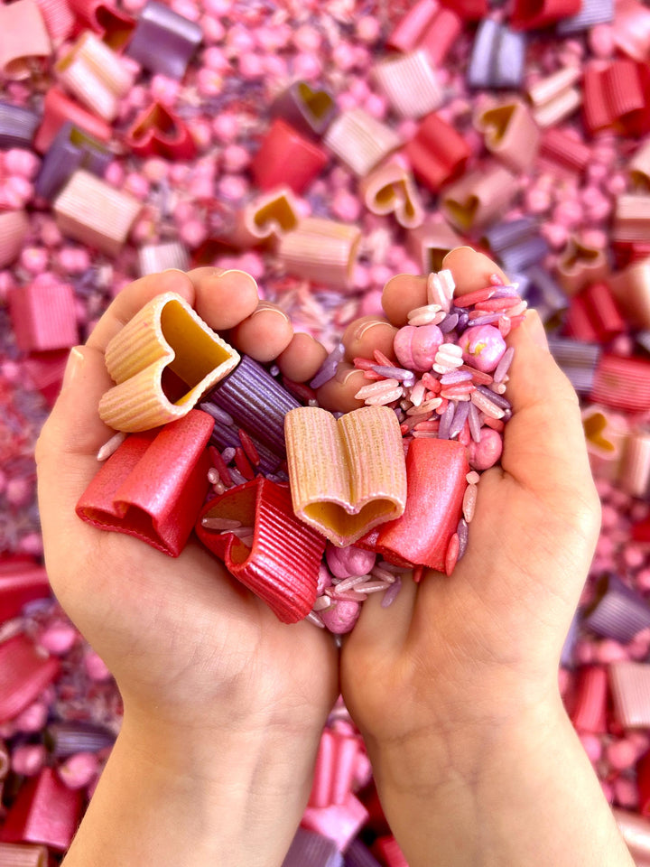 Metallic Hearts Sensory Filler Mix | Valentine Sensory Bin | Shiny Heart Loose Parts | Montessori Play | Pour & Scoop Sensory Play